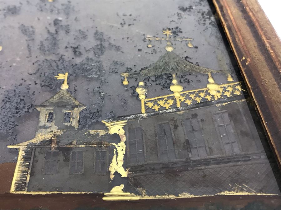 Antique Reverse Gold Painting On Glass 12W X 8H [Photo 10]