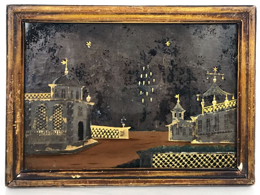 Antique Reverse Gold Painting On Glass 12W X 8H [Photo 1]