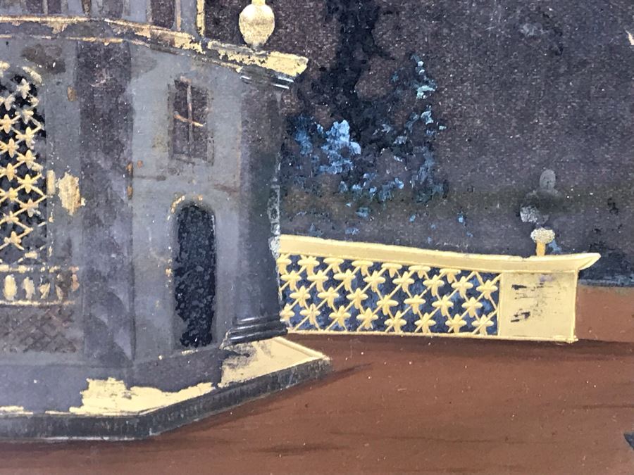 Antique Reverse Gold Painting On Glass 12W X 8H [Photo 4]