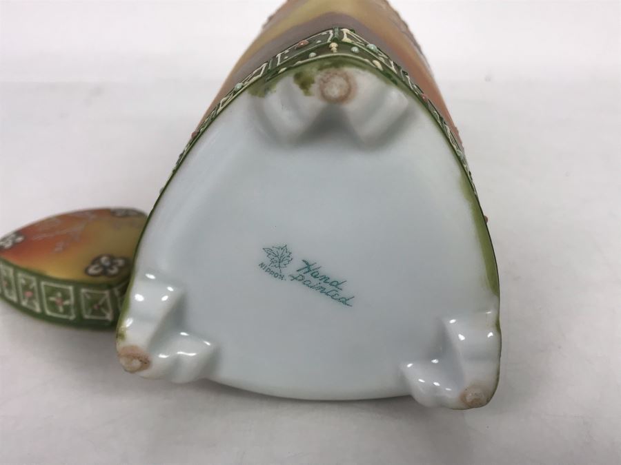 Stunning Japanese Hand Painted Nippon Footed Jar With Lid 6.5H [Photo 13]