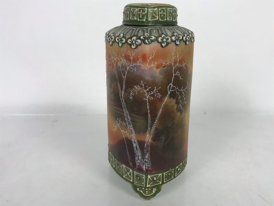 Stunning Japanese Hand Painted Nippon Footed Jar With Lid 6.5H [Photo 8]