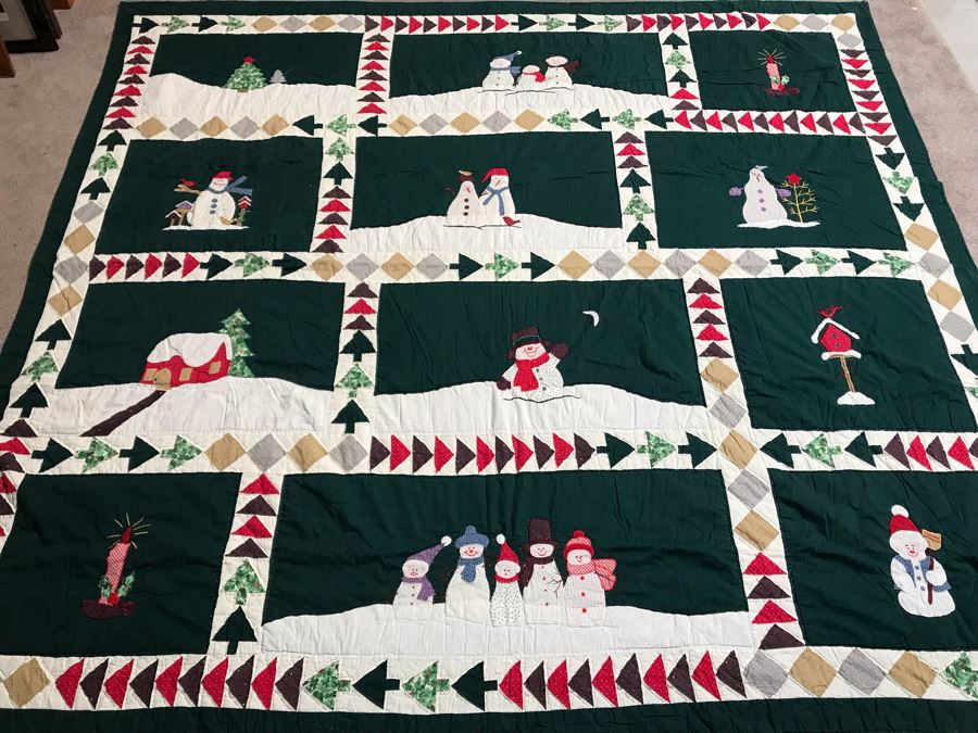 Large Winter Snowman Christmas Themed Quilt 92W X 86.5W