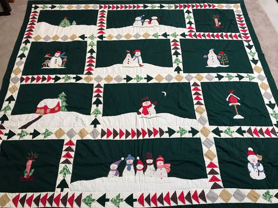 Large Winter Snowman Christmas Themed Quilt 92W X 86.5W [Photo 2]
