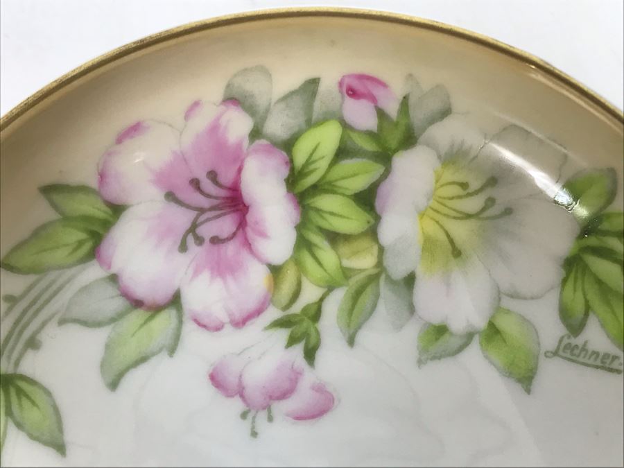 Studio Hand Painted Footed China Gold Rim Bowl P.T. Bavaria Signed Lechner 5W [Photo 8]