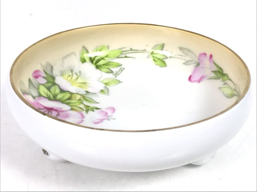 Studio Hand Painted Footed China Gold Rim Bowl P.T. Bavaria Signed Lechner 5W [Photo 10]