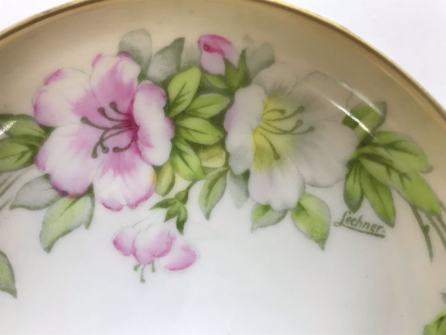 Studio Hand Painted Footed China Gold Rim Bowl P.T. Bavaria Signed Lechner 5W [Photo 6]