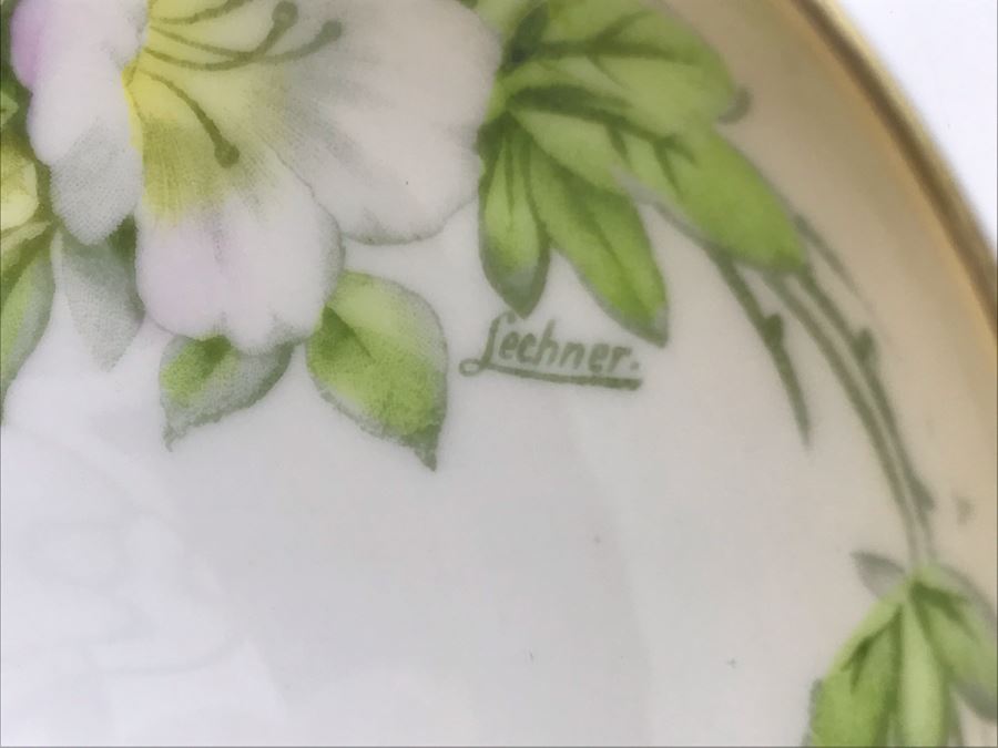 Studio Hand Painted Footed China Gold Rim Bowl P.T. Bavaria Signed Lechner 5W [Photo 7]