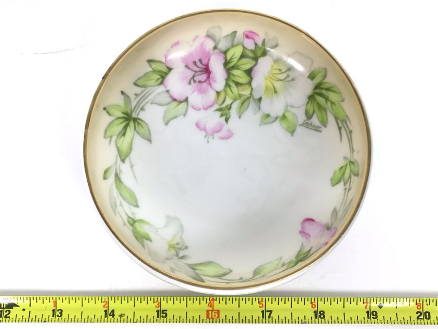 Studio Hand Painted Footed China Gold Rim Bowl P.T. Bavaria Signed Lechner 5W [Photo 2]