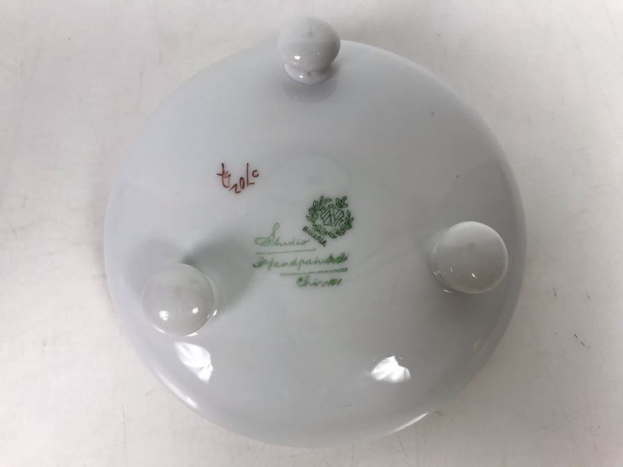 Studio Hand Painted Footed China Gold Rim Bowl P.T. Bavaria Signed Lechner 5W [Photo 11]