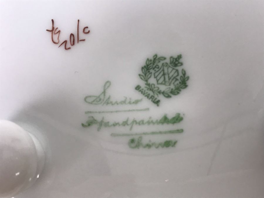 Studio Hand Painted Footed China Gold Rim Bowl P.T. Bavaria Signed Lechner 5W [Photo 12]