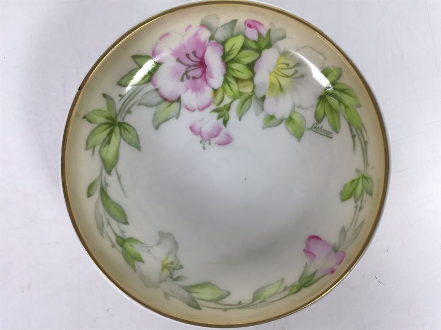 Studio Hand Painted Footed China Gold Rim Bowl P.T. Bavaria Signed Lechner 5W [Photo 4]