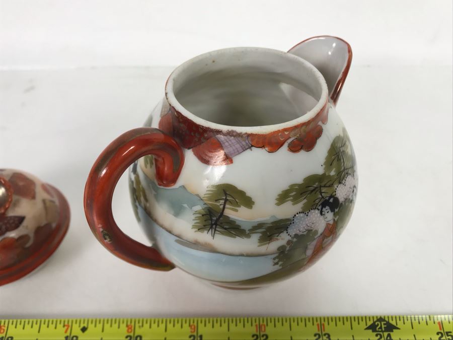 Vintage Signed Japanese Porcelain Kutani Handpainted Teapot 5H [Photo 9]