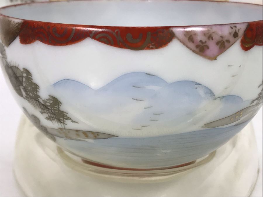 Vintage Signed Japanese Porcelain Kutani Handpainted Bone China Cup And Saucer With Display Stand [Photo 6]