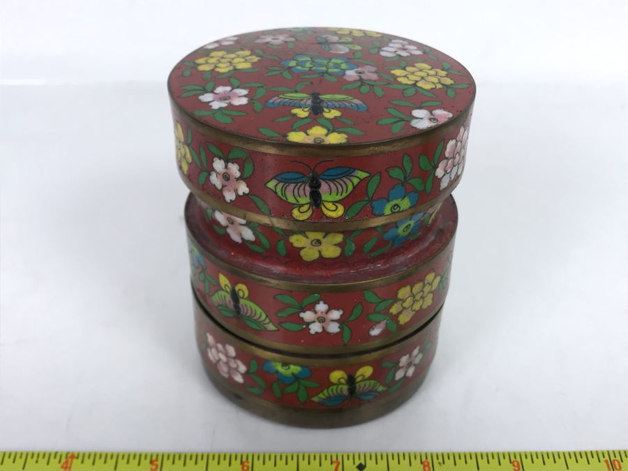 Vintage Cloisonne Stacking 3-Piece Box 3.75H [Photo 1]