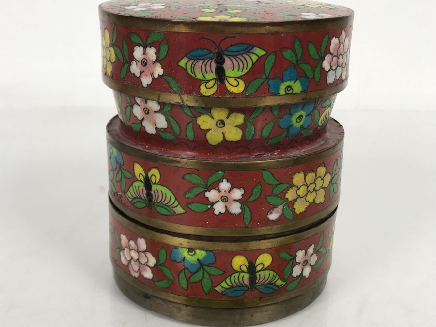Vintage Cloisonne Stacking 3-Piece Box 3.75H [Photo 3]