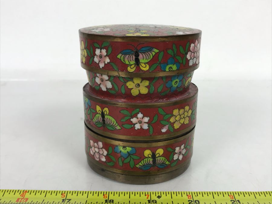 Vintage Cloisonne Stacking 3-Piece Box 3.75H [Photo 2]