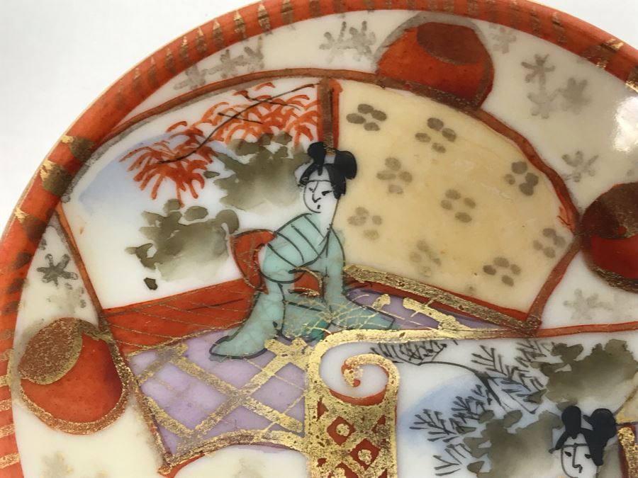 Vintage Signed Japanese Porcelain Kutani Handpainted Demitasse Cup And Saucer 4R [Photo 6]