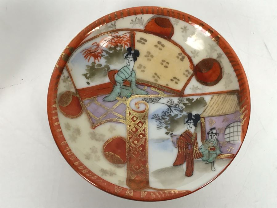 Vintage Signed Japanese Porcelain Kutani Handpainted Demitasse Cup And Saucer 4R [Photo 5]