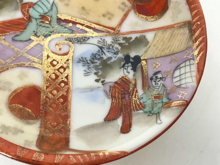 Vintage Signed Japanese Porcelain Kutani Handpainted Demitasse Cup And Saucer 4R [Photo 7]