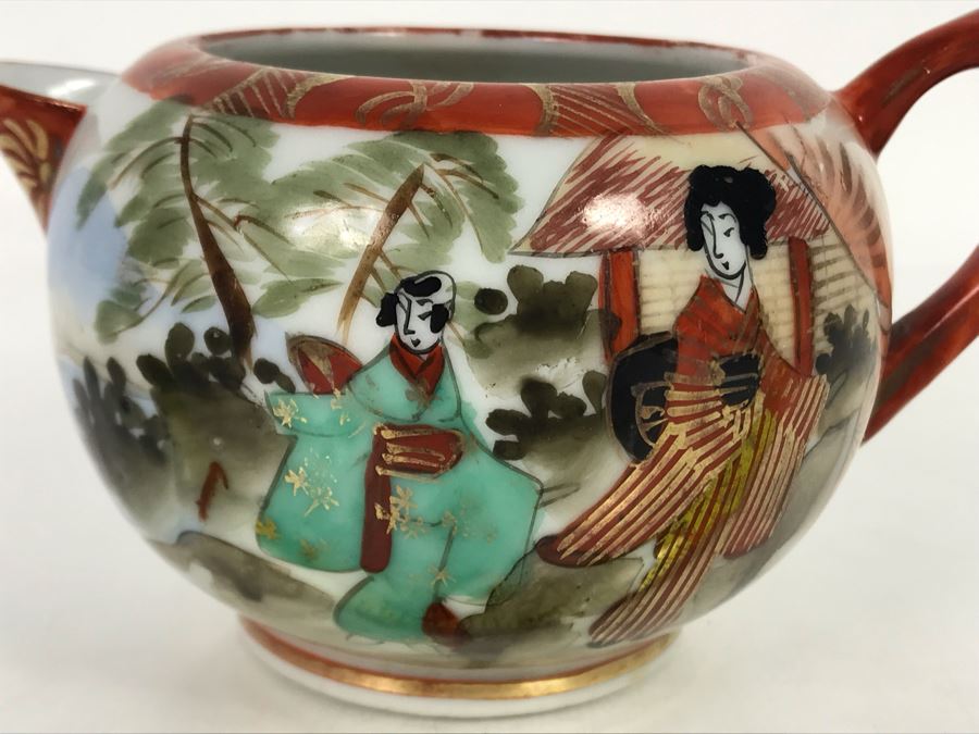 Vintage Signed Japanese Porcelain Kutani Handpainted Teapot 3H [Photo 2]