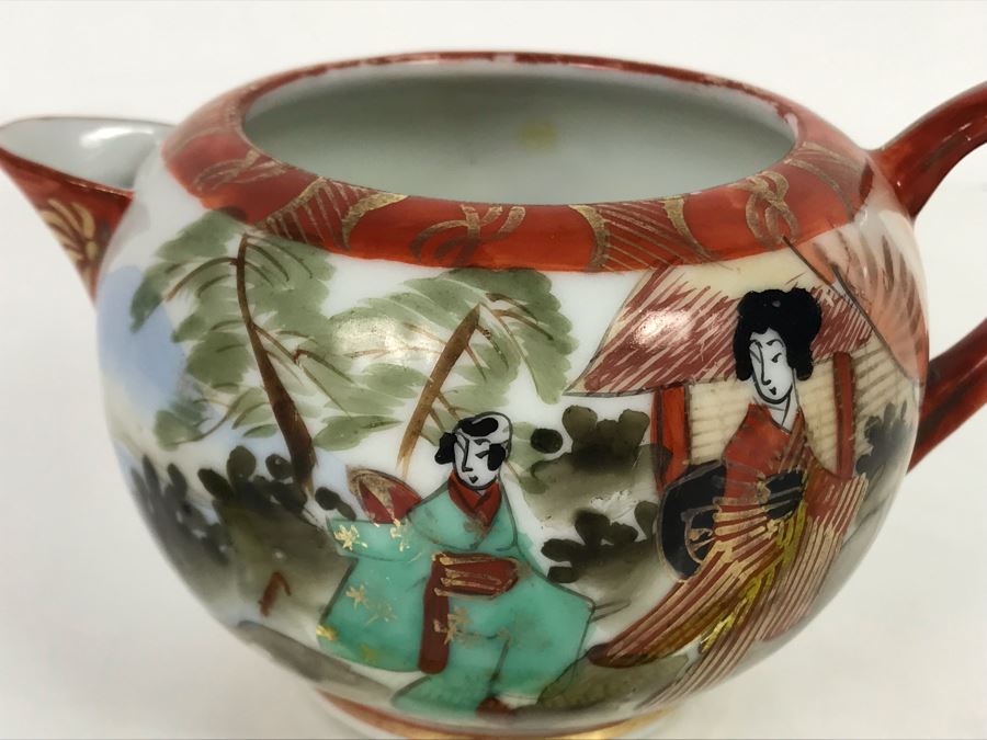 Vintage Signed Japanese Porcelain Kutani Handpainted Teapot 3H [Photo 3]