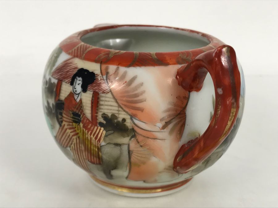 Vintage Signed Japanese Porcelain Kutani Handpainted Teapot 3H [Photo 4]