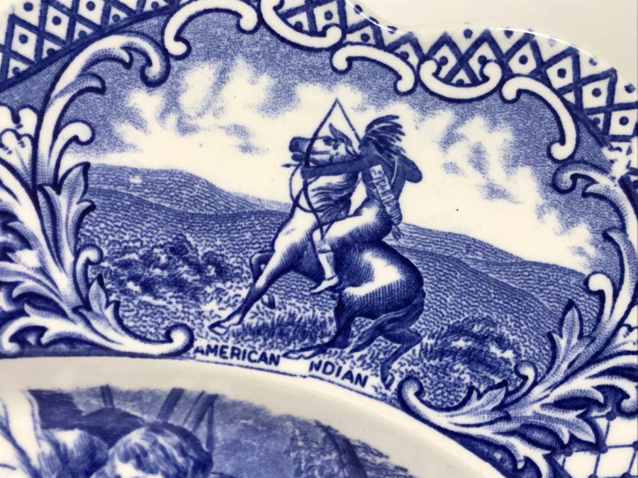 Crown Ducal England Blue & White Platter Colonial Times The First Sermon Ashore - Plymouth 1621 12.5W X 9.5H [Photo 10]