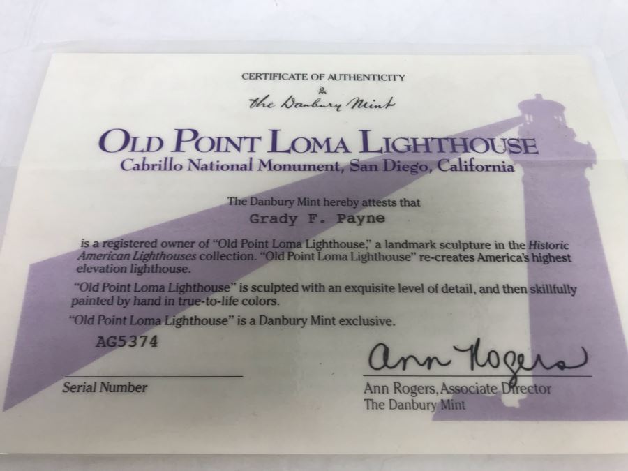 The Danbury Mint Old Point Loma Lighthouse Sculpture From Historic American Lighthouses [Photo 6]