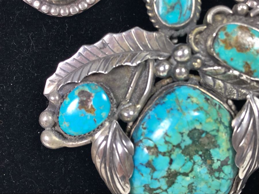 Vintage Signed Native American Sterling Silver Turquoise Necklace Signed PT HG 113.4g [Photo 9]