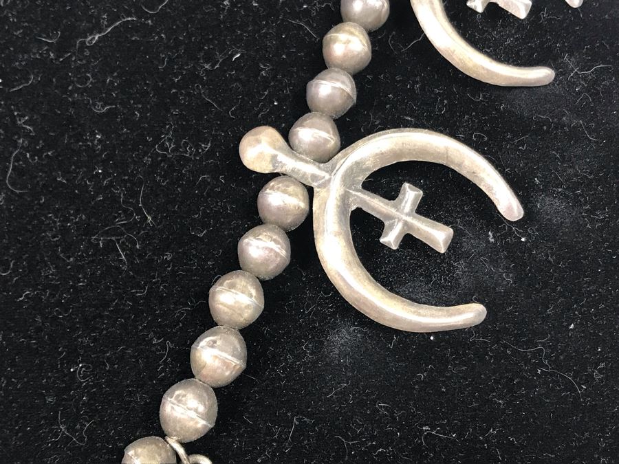 Vintage Signed Native American Sterling Silver Turquoise Necklace Signed PT HG 113.4g [Photo 12]