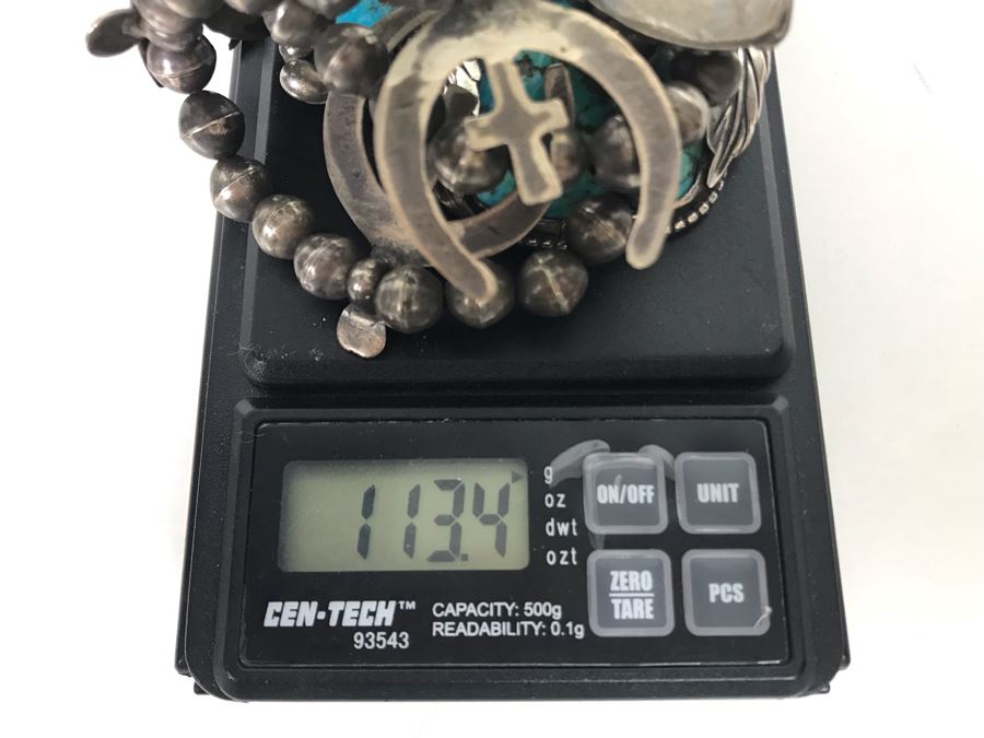 Vintage Signed Native American Sterling Silver Turquoise Necklace Signed PT HG 113.4g [Photo 24]