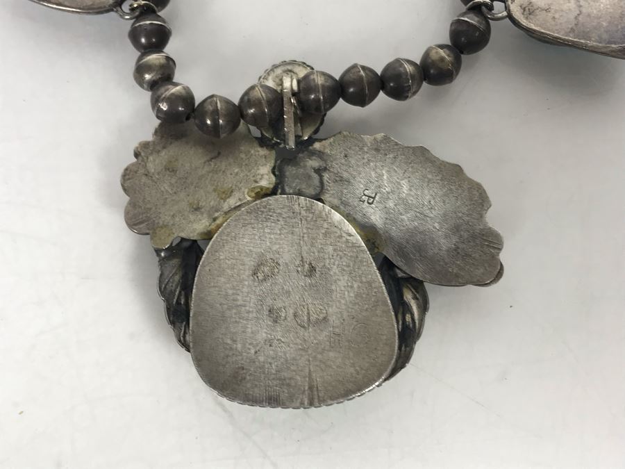 Vintage Signed Native American Sterling Silver Turquoise Necklace Signed PT HG 113.4g [Photo 19]