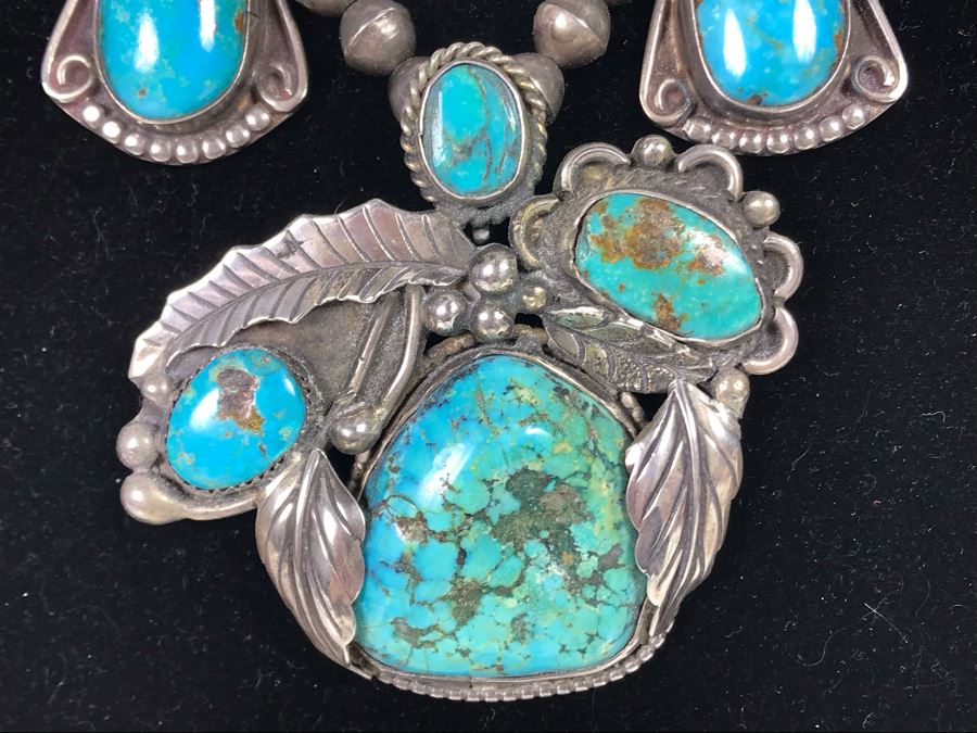 Vintage Signed Native American Sterling Silver Turquoise Necklace Signed PT HG 113.4g [Photo 6]