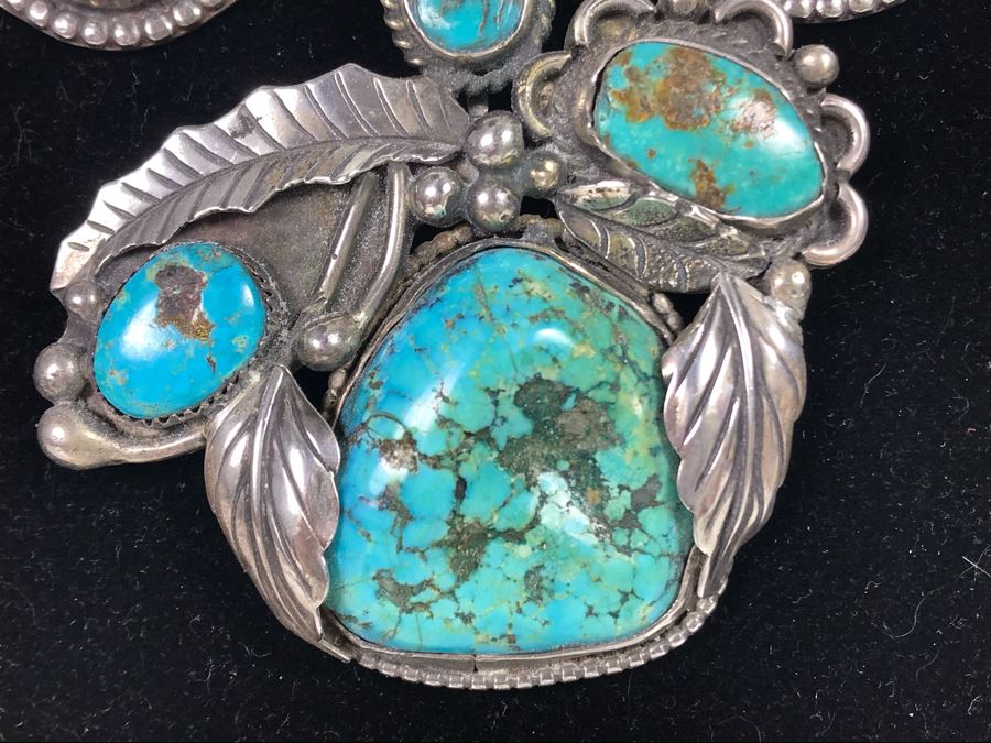 Vintage Signed Native American Sterling Silver Turquoise Necklace Signed PT HG 113.4g [Photo 7]