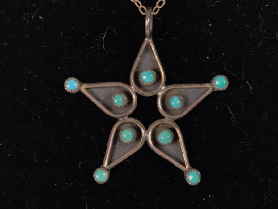 Sterling Silver Necklace With Sterling Silver Turquoise Star Pendant 4.1g [Photo 4]
