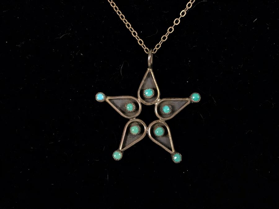 Sterling Silver Necklace With Sterling Silver Turquoise Star Pendant 4.1g [Photo 3]