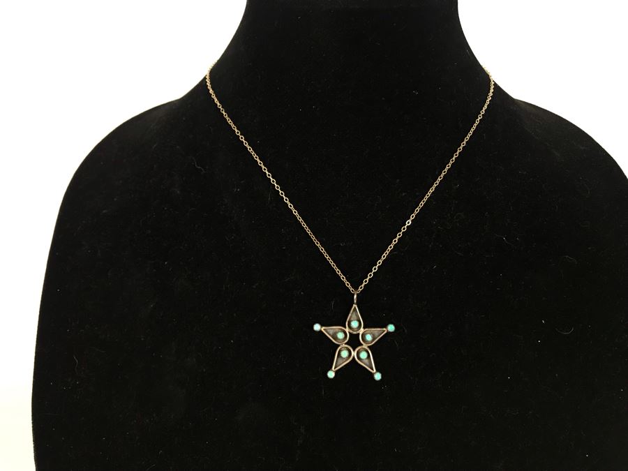 Sterling Silver Necklace With Sterling Silver Turquoise Star Pendant 4.1g [Photo 2]