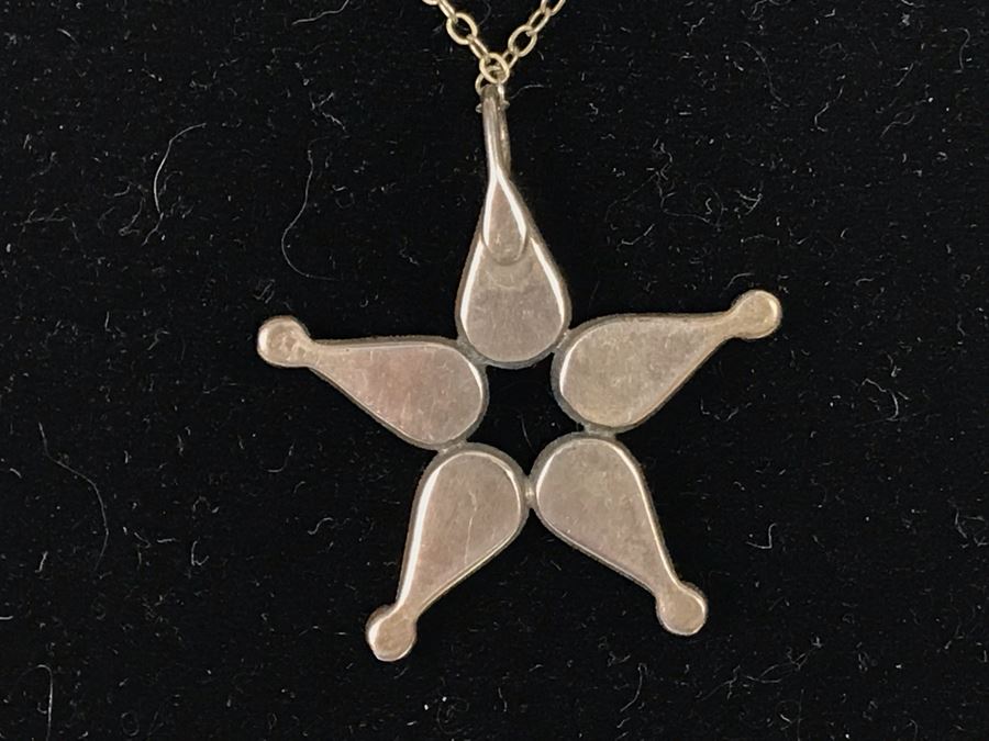 Sterling Silver Necklace With Sterling Silver Turquoise Star Pendant 4.1g [Photo 5]