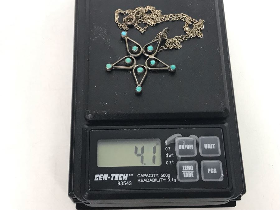 Sterling Silver Necklace With Sterling Silver Turquoise Star Pendant 4.1g [Photo 7]