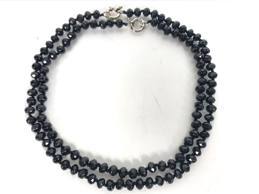 Pair Of Black Stone Necklaces With Sterling Silver Clasps [Photo 7]