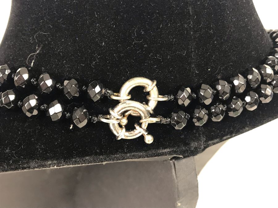 Pair Of Black Stone Necklaces With Sterling Silver Clasps [Photo 4]