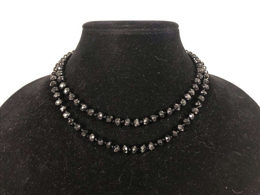 Pair Of Black Stone Necklaces With Sterling Silver Clasps [Photo 2]