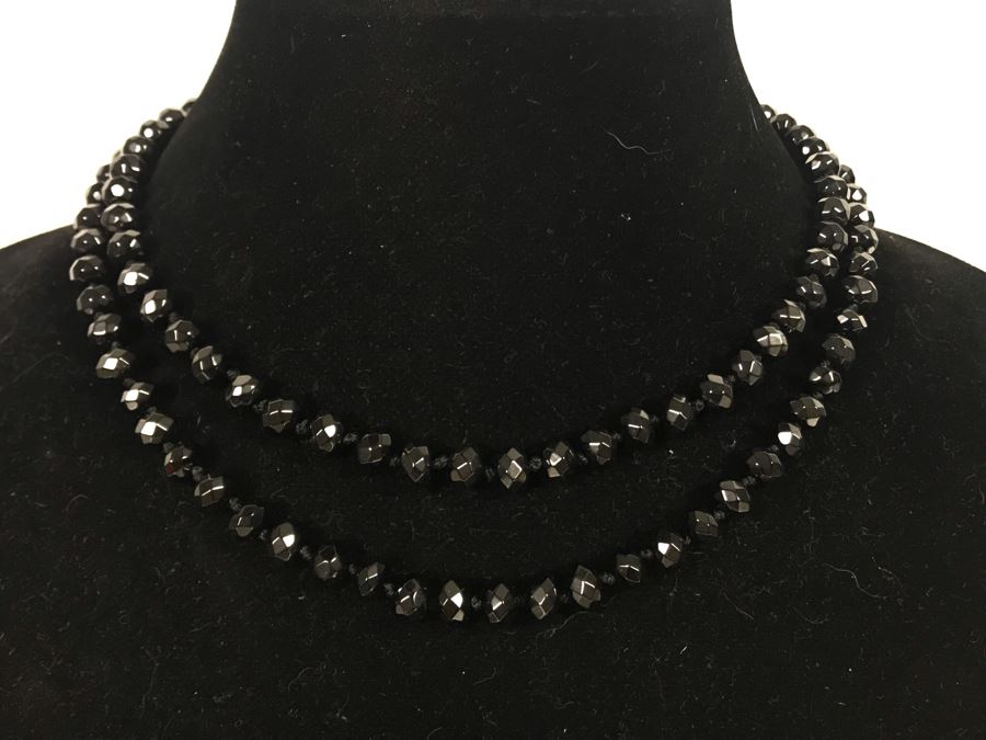 Pair Of Black Stone Necklaces With Sterling Silver Clasps