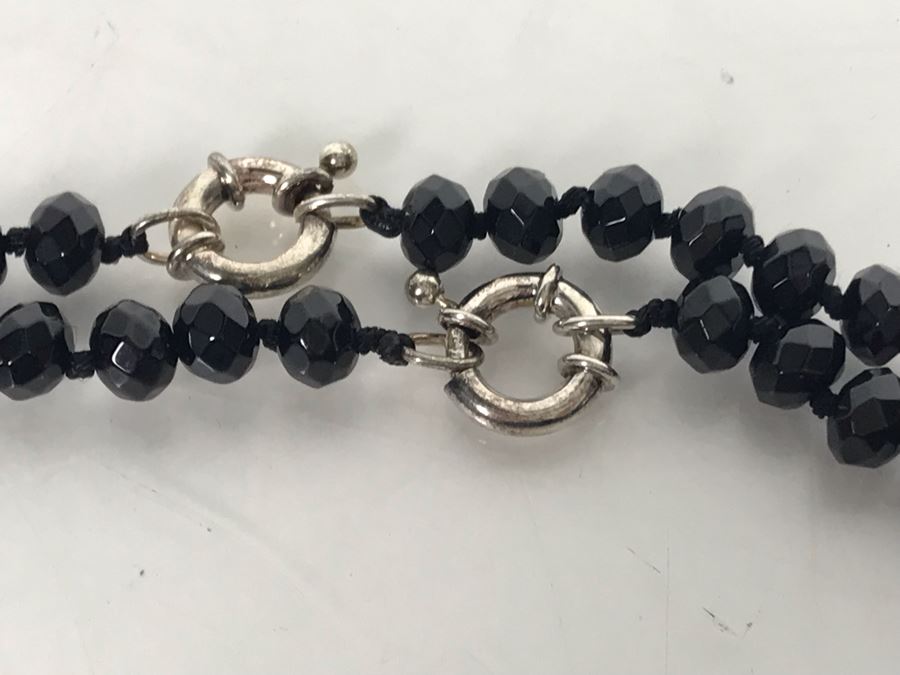 Pair Of Black Stone Necklaces With Sterling Silver Clasps [Photo 9]