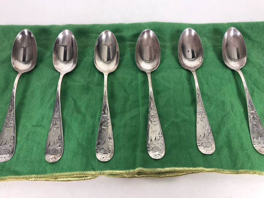 (6) Vintage Sterling Silver Teaspoons With Silver Storage Cloth 122.9g [Photo 2]
