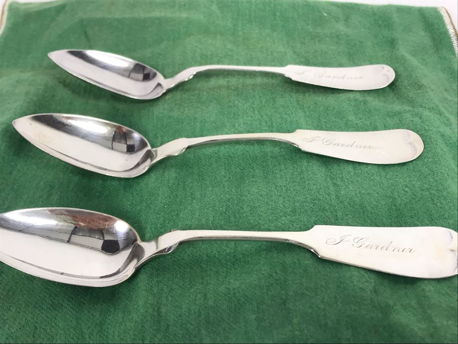 (3) Antique Coin Silver Spoons Signed J C 48.8g [Photo 3]