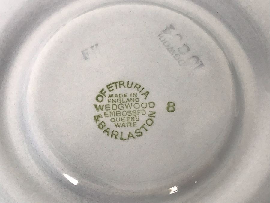 (13) Wedgwood Embossed Queen's Ware Cream Color Grapes On Lavender (Shell Edge) Footed Cup & Saucer Sets + (1) Lavender Color Grapes On White Footed Cup & Saucer Set - Replacements Value Over $500 [Photo 13]