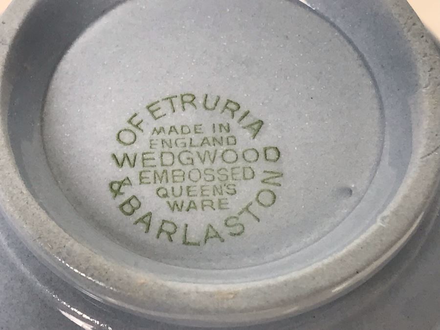 (13) Wedgwood Embossed Queen's Ware Cream Color Grapes On Lavender (Shell Edge) Footed Cup & Saucer Sets + (1) Lavender Color Grapes On White Footed Cup & Saucer Set - Replacements Value Over $500 [Photo 15]