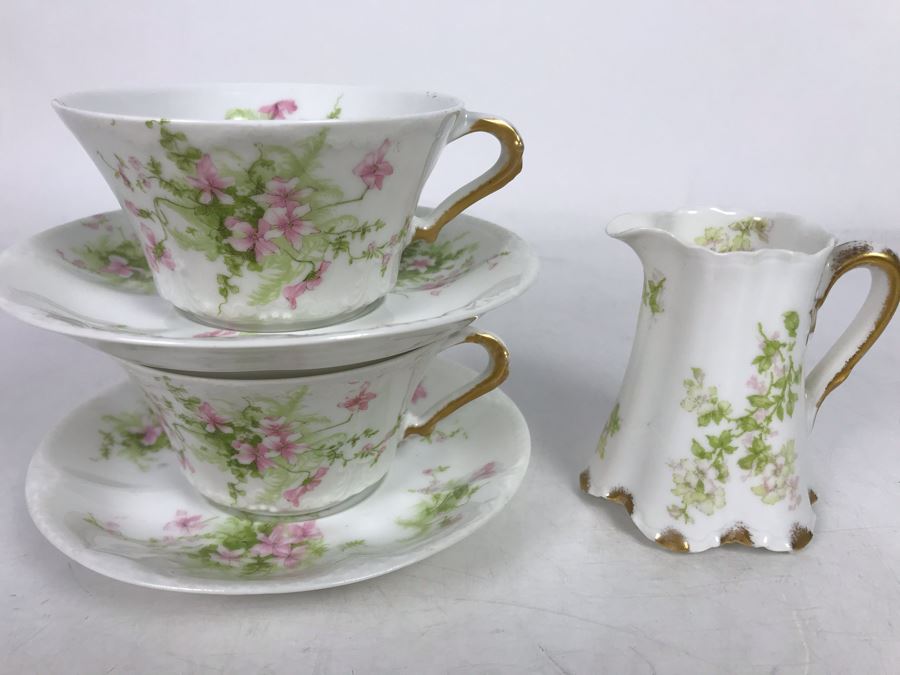 Limoges France Haviland & Co (2) Cups And Saucers The Montebello Plus Creamer [Photo 3]