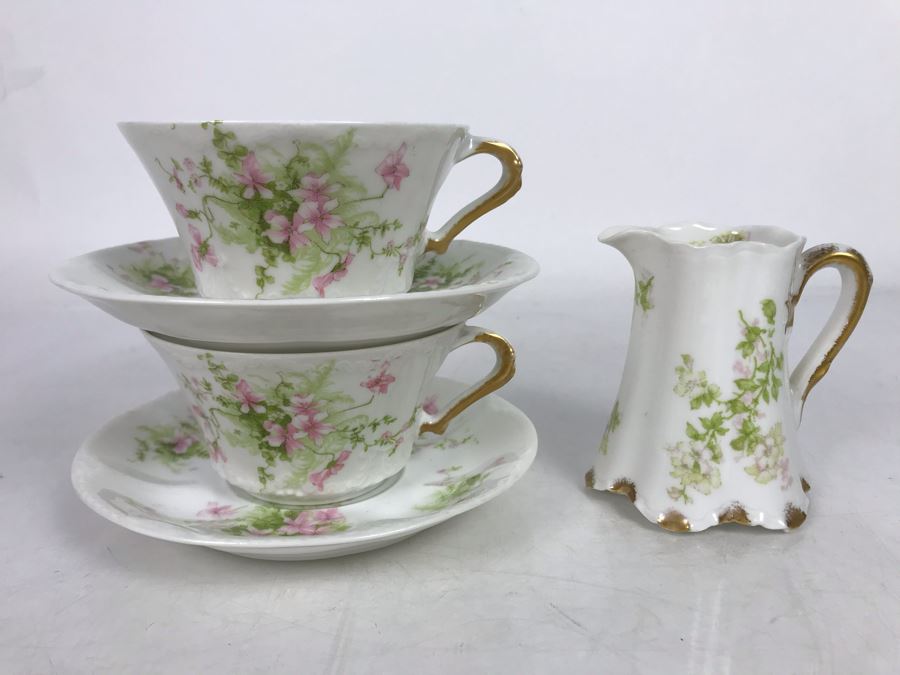 Limoges France Haviland & Co (2) Cups And Saucers The Montebello Plus Creamer [Photo 2]